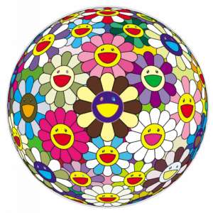 Flower Ball 2, 2002. Acrylic on canvas, wood, 39 ½ in. (100 cm) diameter. Private Collection. Courtesy Galerie Perrotin. © 2002 Takashi Murakami/Kaikai Kiki Co., Ltd. All Rights Reserved. Photo: Norihiro Ueno.