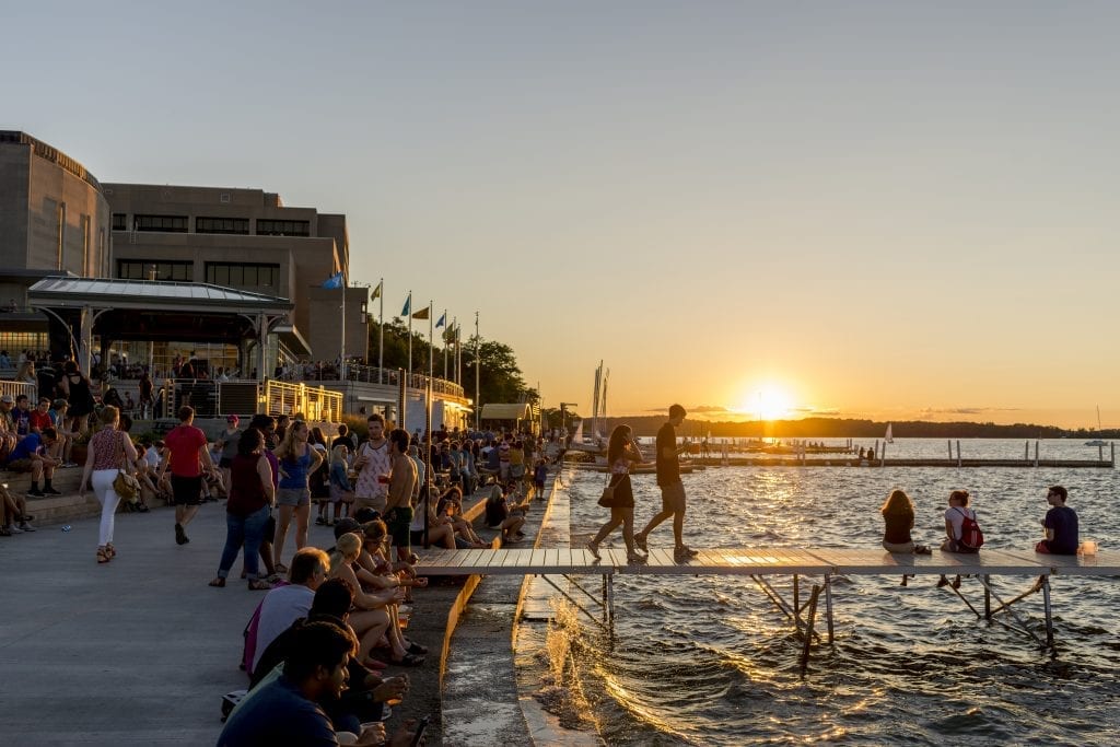 The Memorial Union and Terrace is a favorite spot for mingling and recreation. Photo by Christopher Klinge.