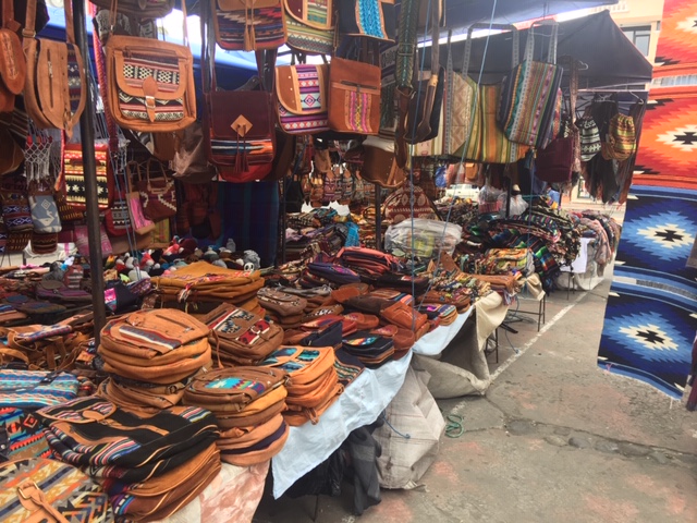 Beautiful handicrafts in Plaza de Ponchos, Cayambe. Photo Credit: Mira Temkin