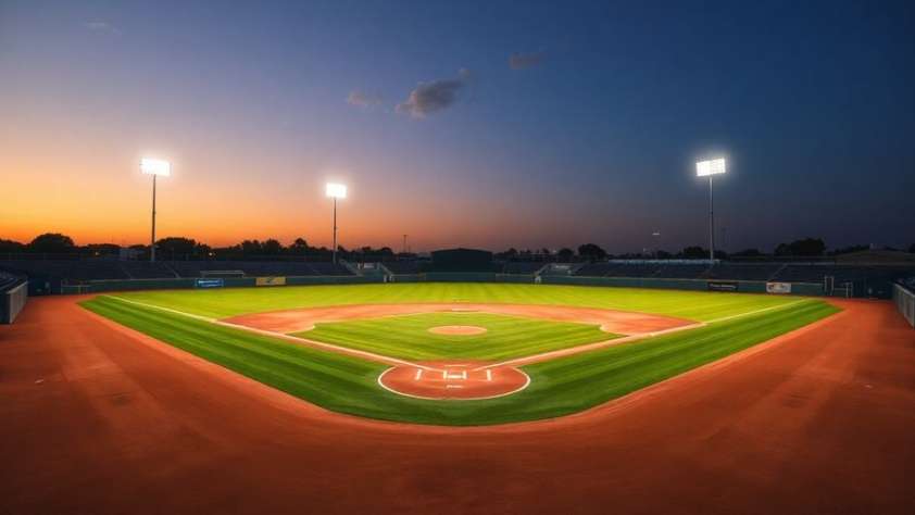 Baseball field at sunset. Royals Vs Cubs