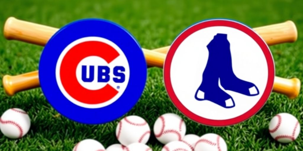 Chicago Cubs and Red Sox Logos with baseball bats