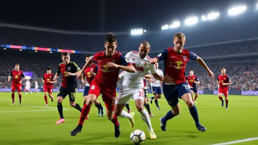 Chicago fire fc vs ny red bulls players on the field playing