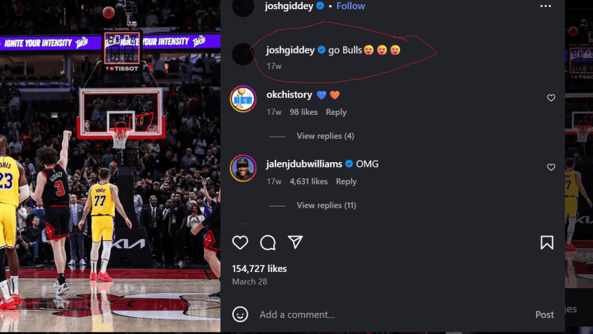 Josh Giddey Insta post