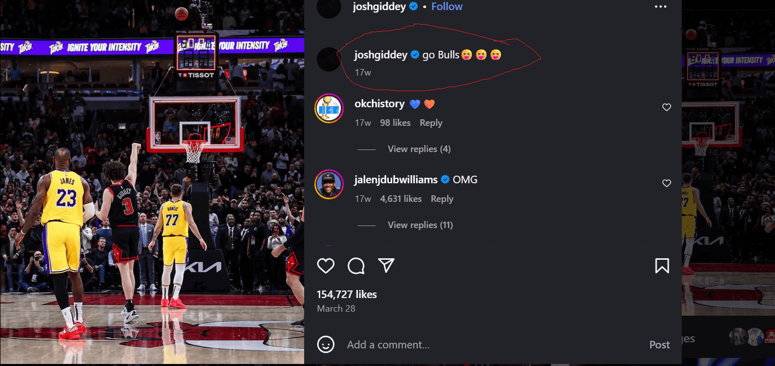 Josh Giddey Insta post