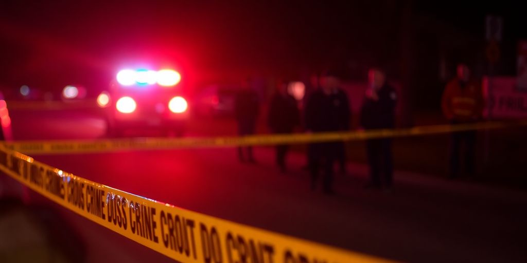Police lights at night and crime scene tape