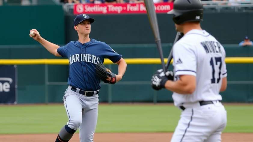 Mariners Pitcher throws to white sox batter