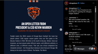 Chicago Bears Instagram post move to arlington heights