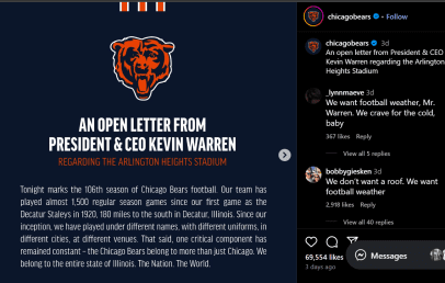 Chicago Bears Instagram post move to arlington heights