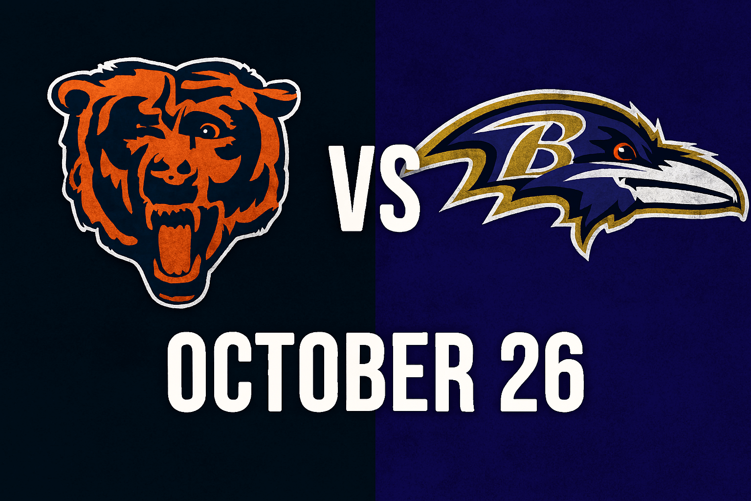 NFL matchup Bears vs Ravens October 26