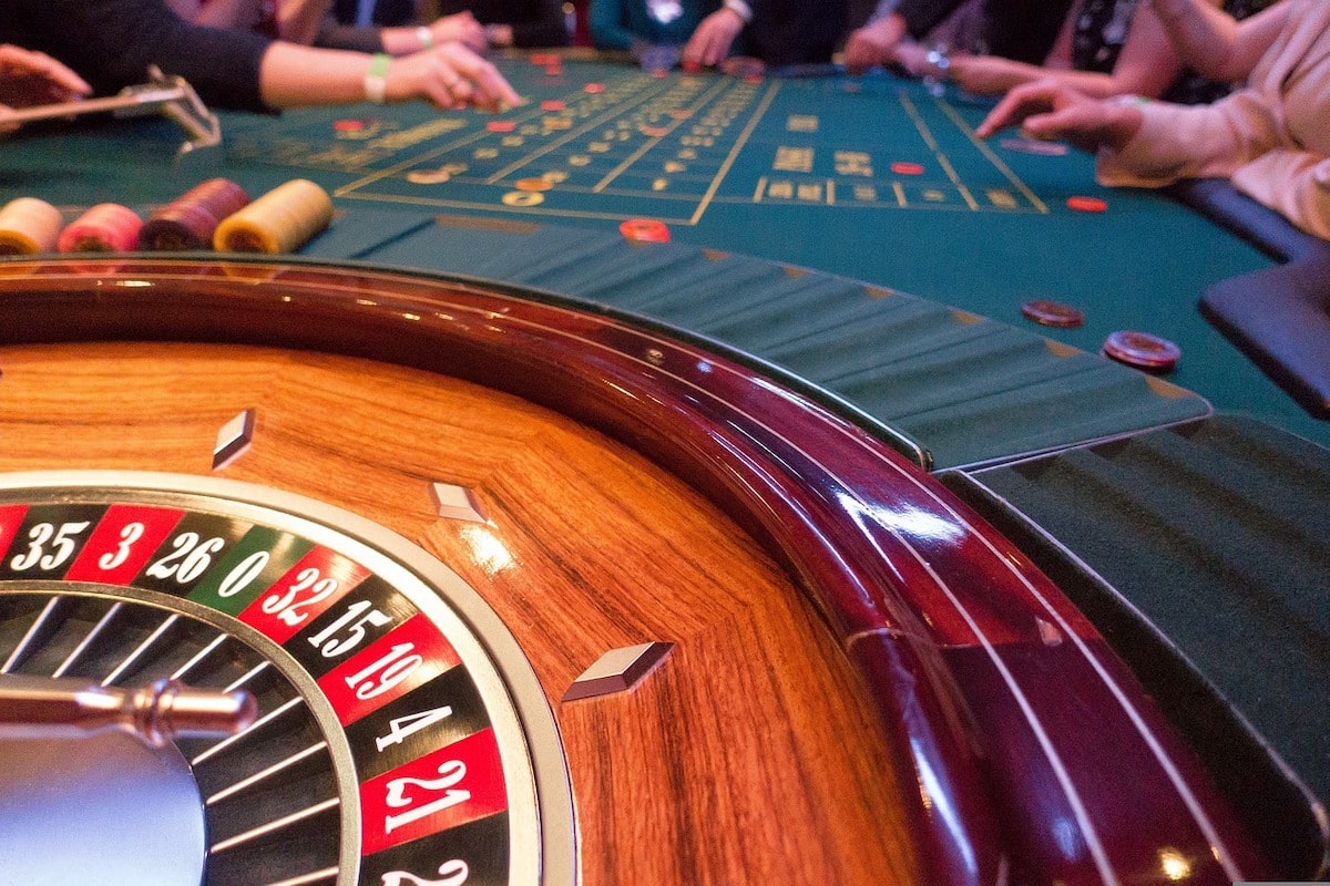 A roulette table in a terrestrial casino