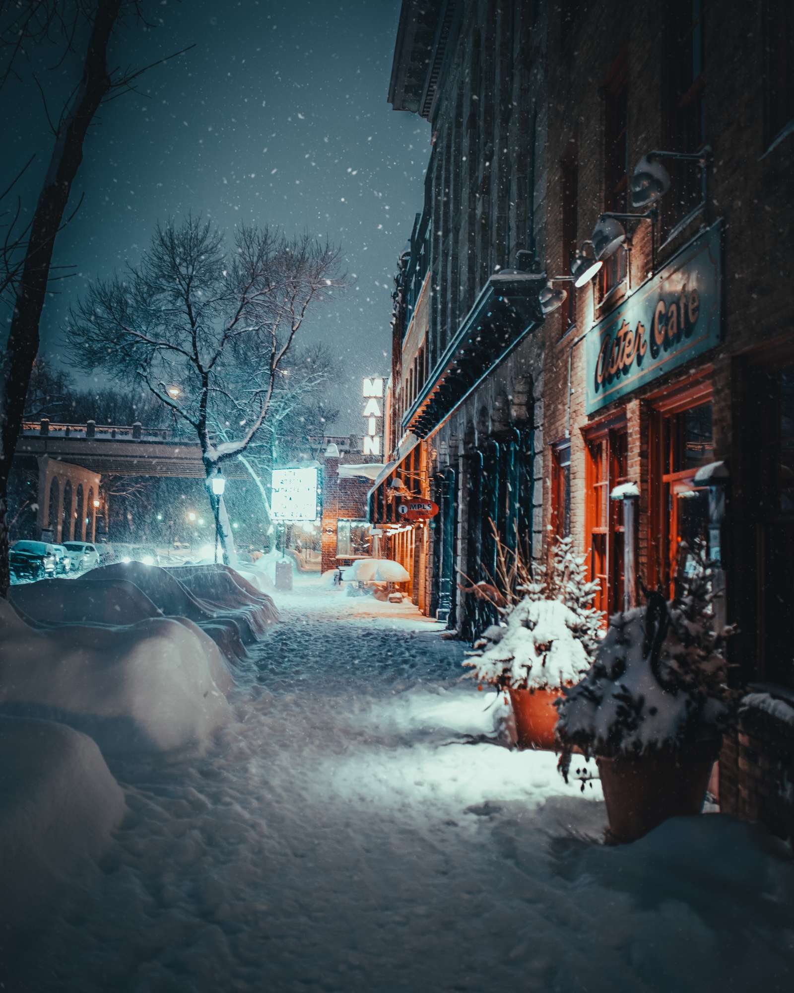 Snow Covered Street and Building