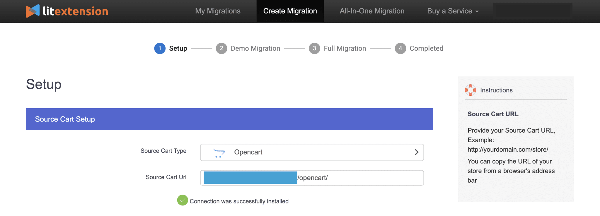 Choose OpenCart as Source Cart type