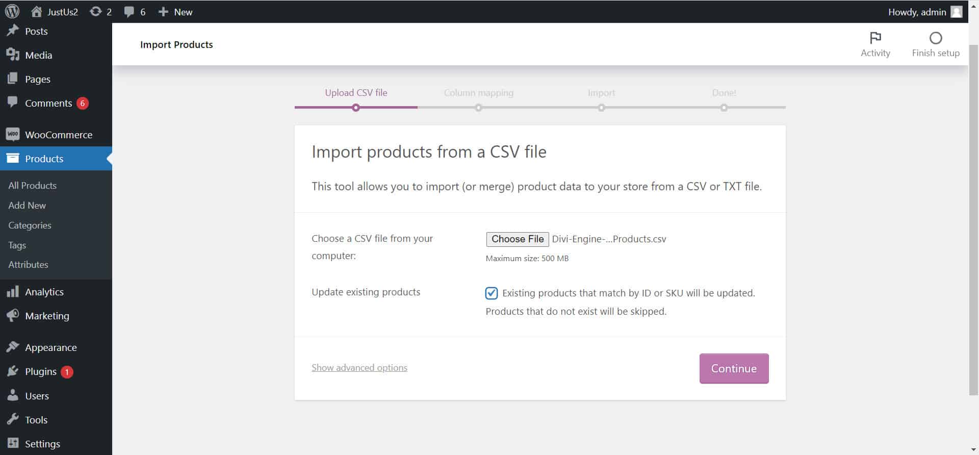 WooCommerce product import