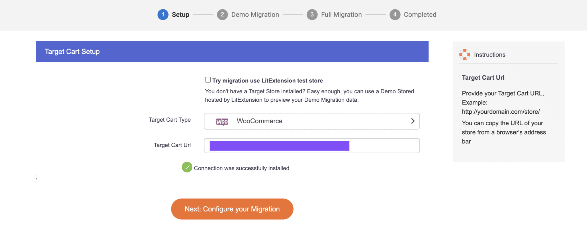 Set up Woocommerce as Target Cart