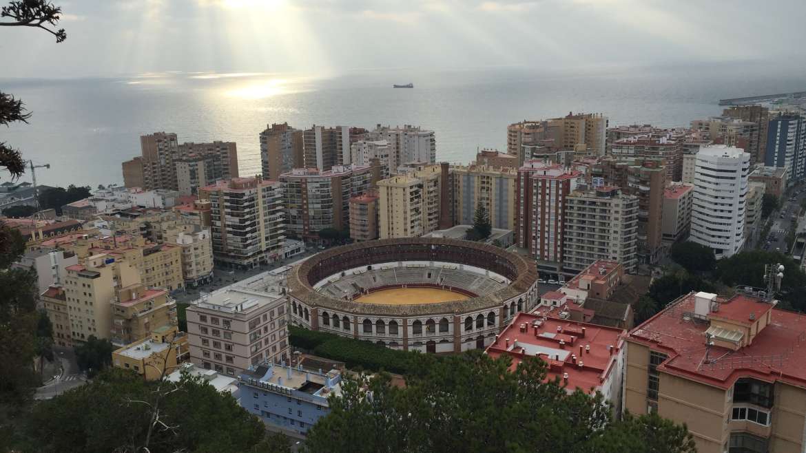 High ground view of the bullfight ring in Centro Cultural La Malagueta, in the  city of Málaga during daytime