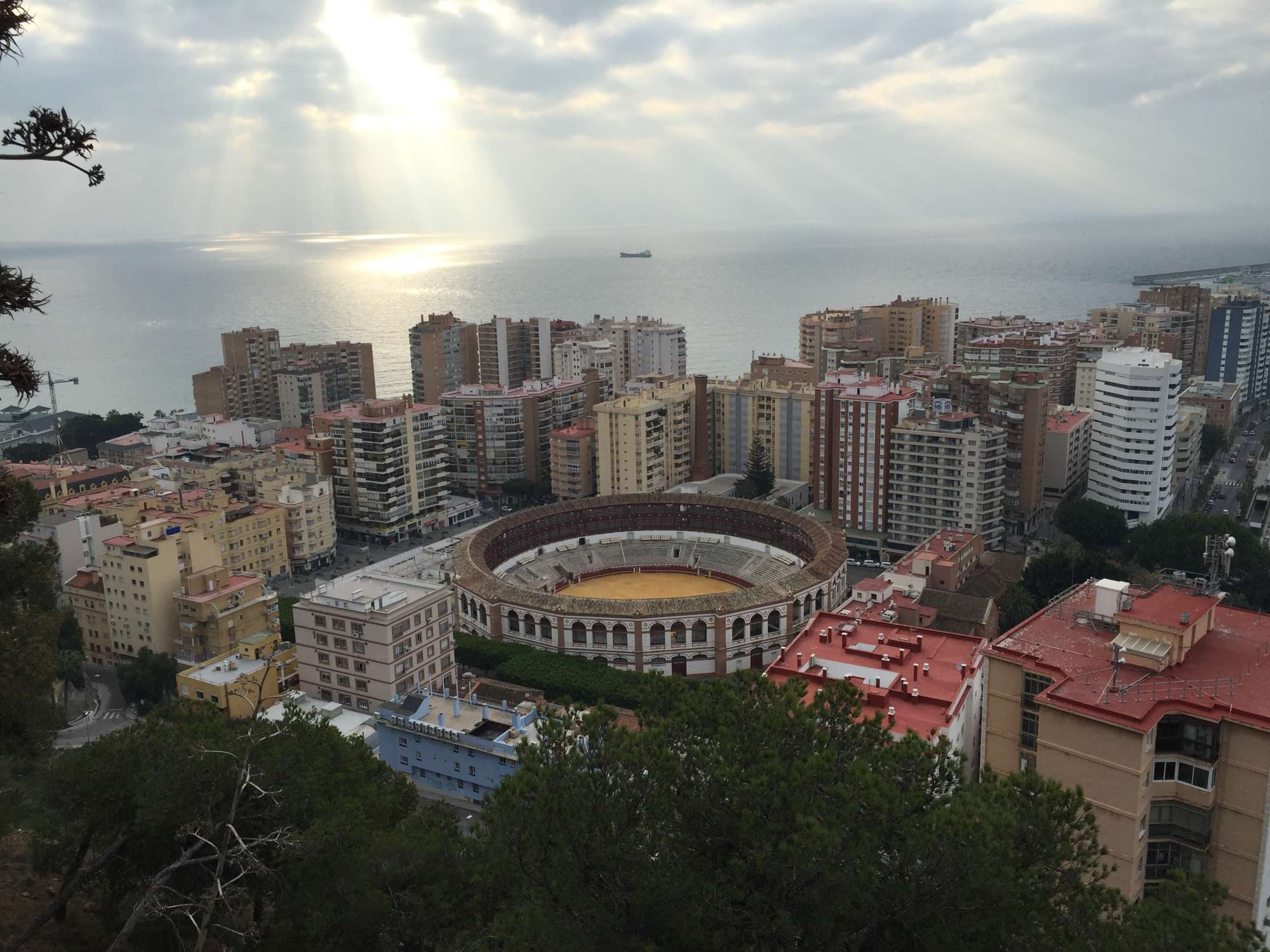 High ground view of the bullfight ring in Centro Cultural La Malagueta, in the  city of Málaga during daytime