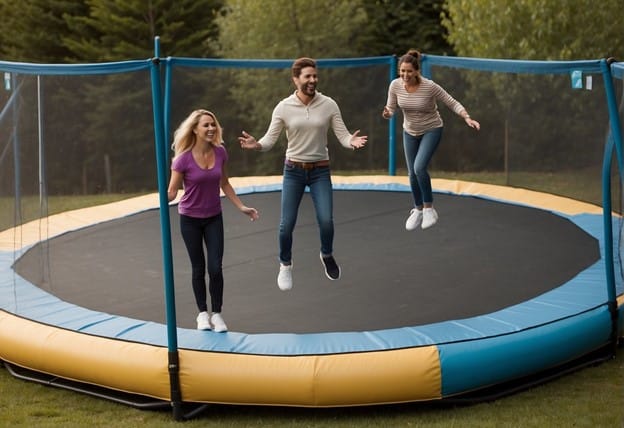 Kid with parents on trampoline