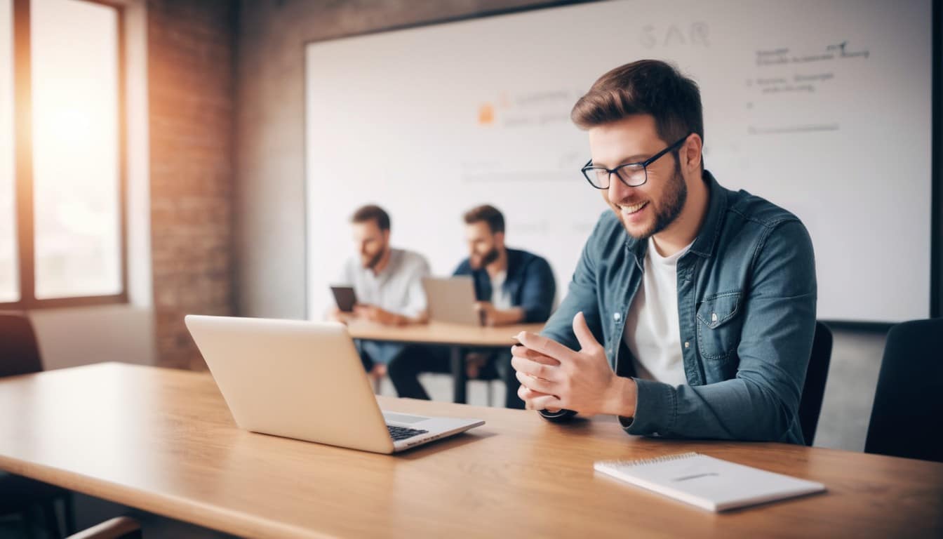 Man on laptop creating content