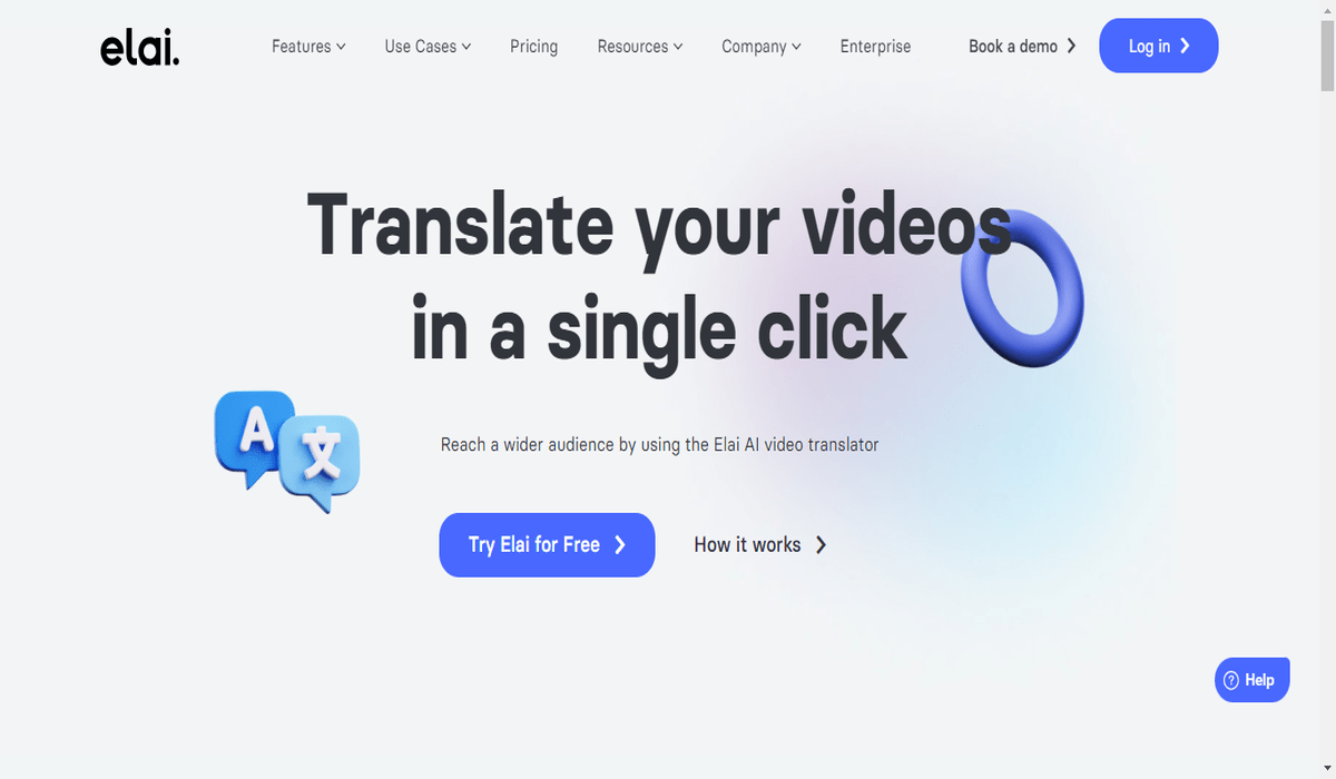 homepage of elai video translator.