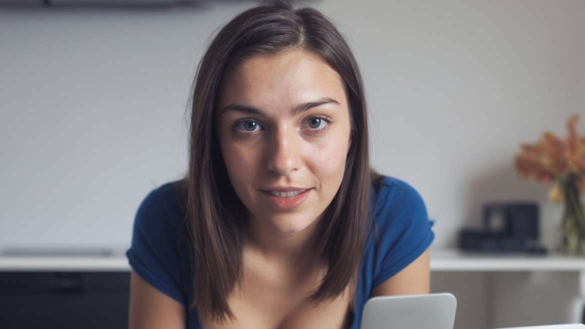 Woman posing in front of a webcam