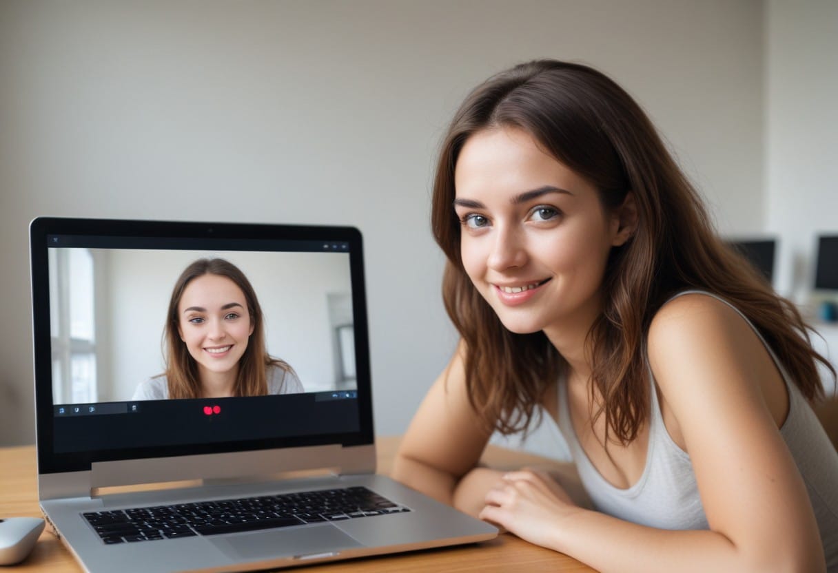 woman in front of a webcam