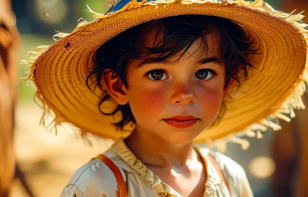 Kid Wearing a Straw Hat