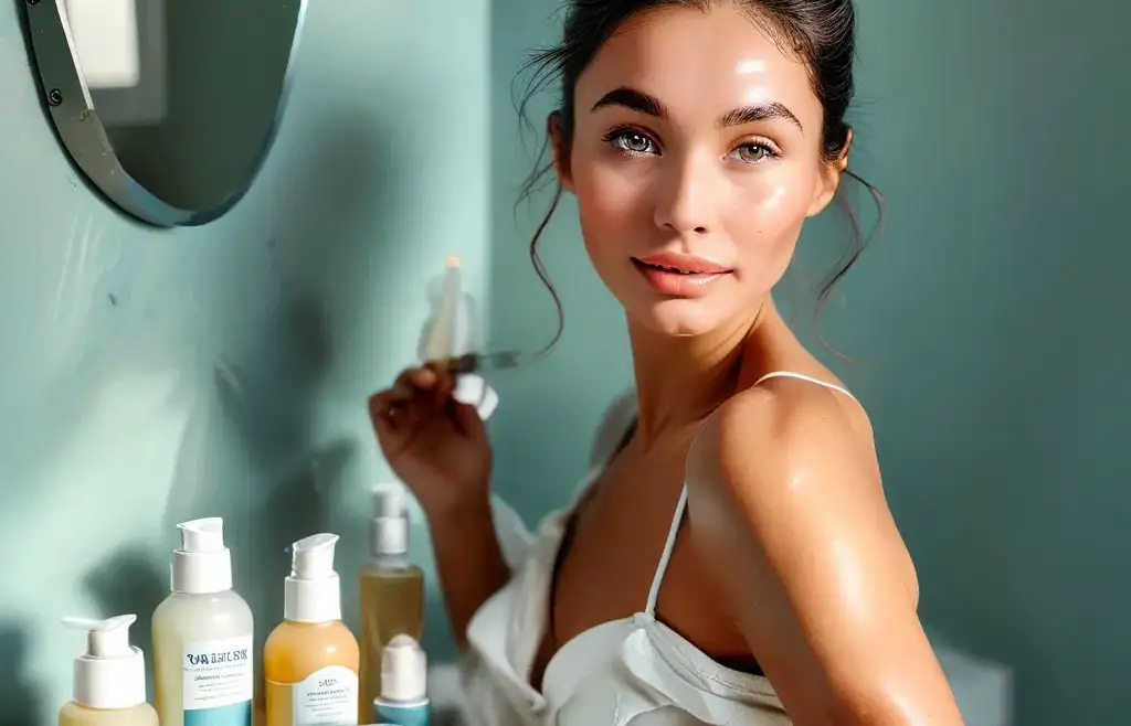 Woman with skin care products