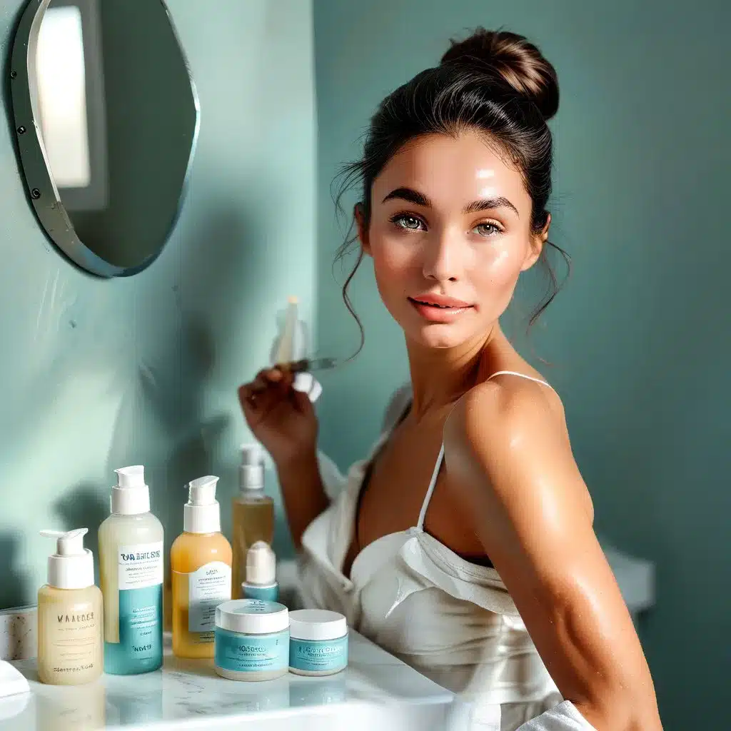 Woman with skin care products