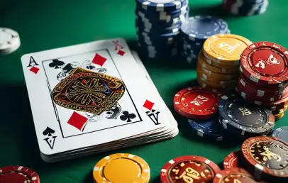 Casino chips and poker cards