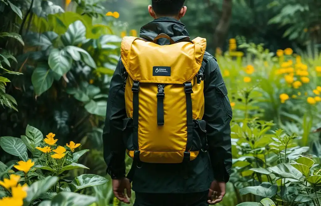 Off the Grid walking in nature with backpack