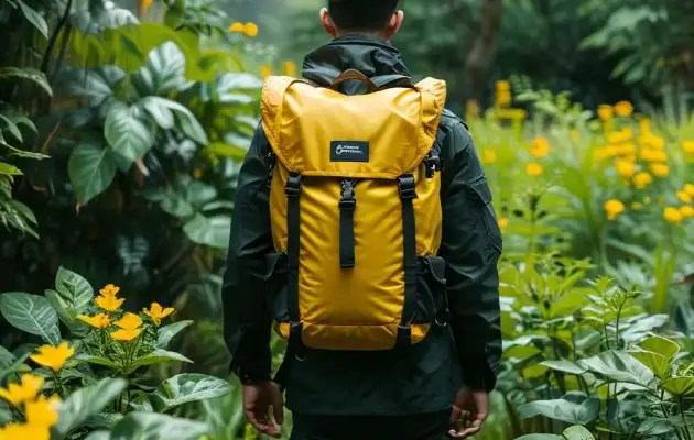 Off the Grid walking in nature with backpack