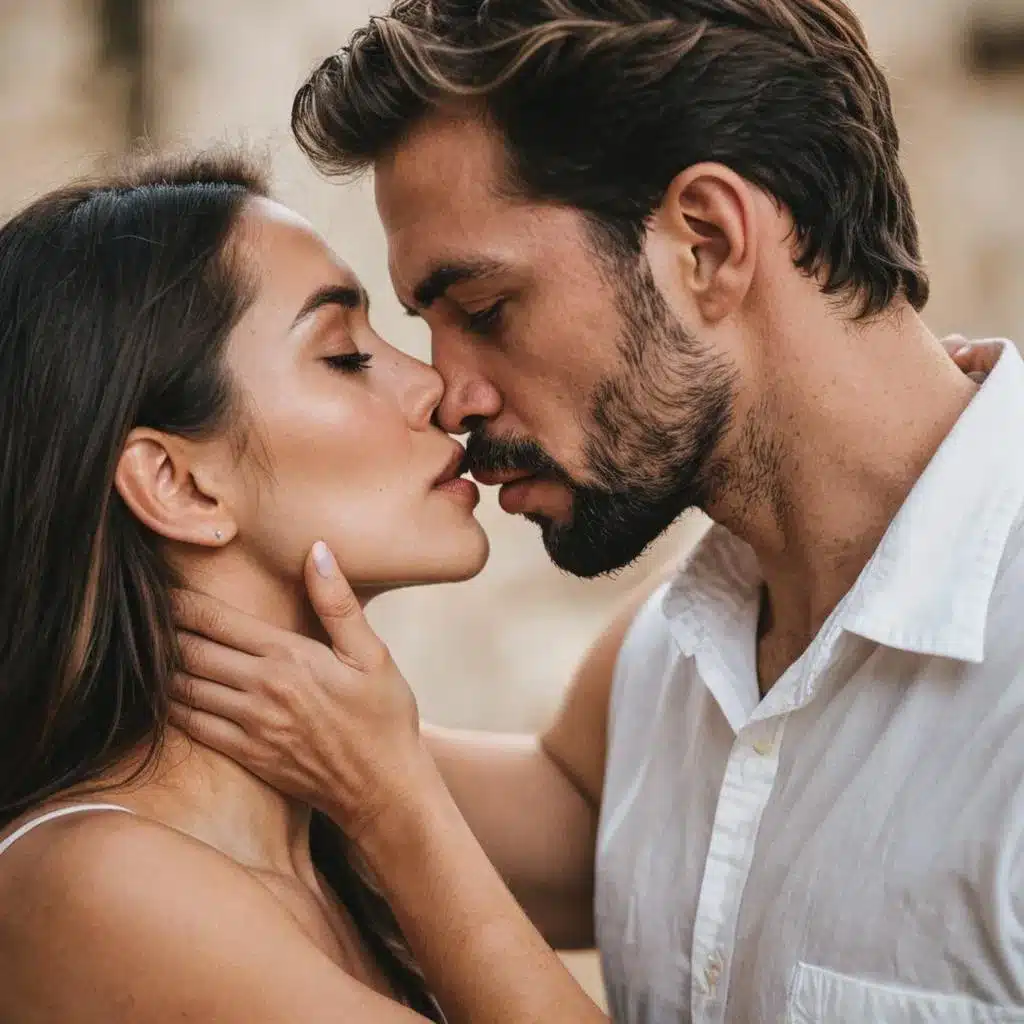 man and woman kissing