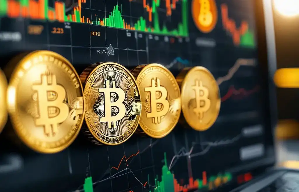 crypto coins on a trading chart