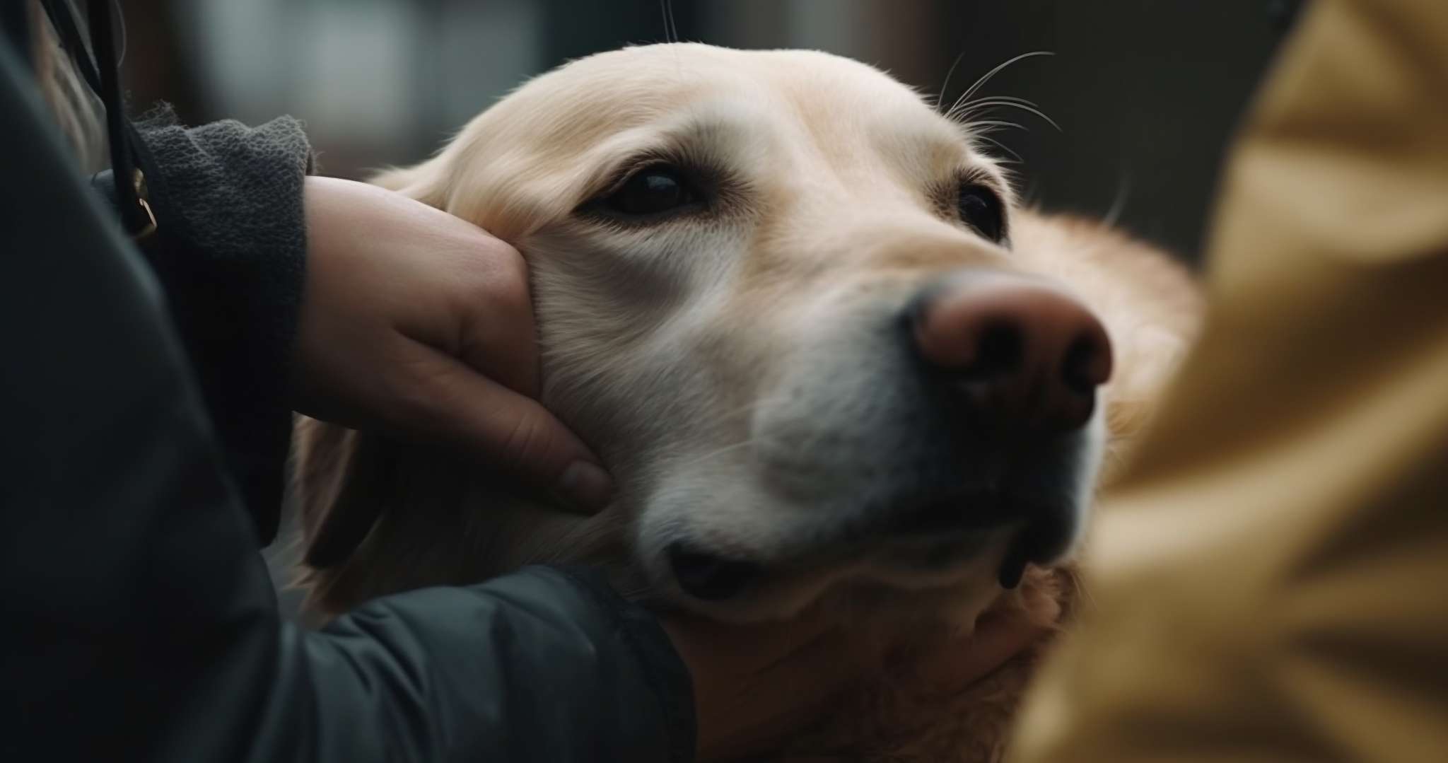 Cute puppy sitting outdoors, looking at camera generated by AI