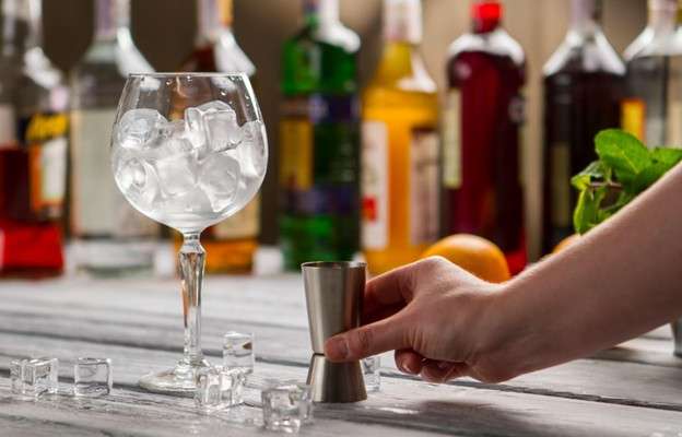 Wine Glass with Ice cubes in it