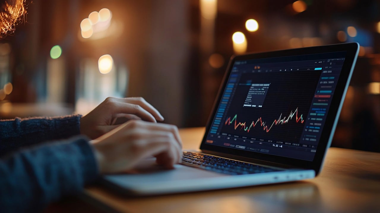 Financial market on laptop