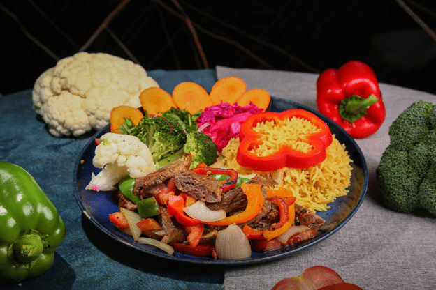 Vegetables and salad in a plate