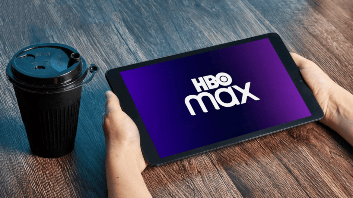 A tablet with the logo of HBO Max on the screen