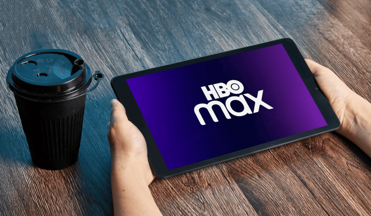 A tablet with the logo of HBO Max on the screen
