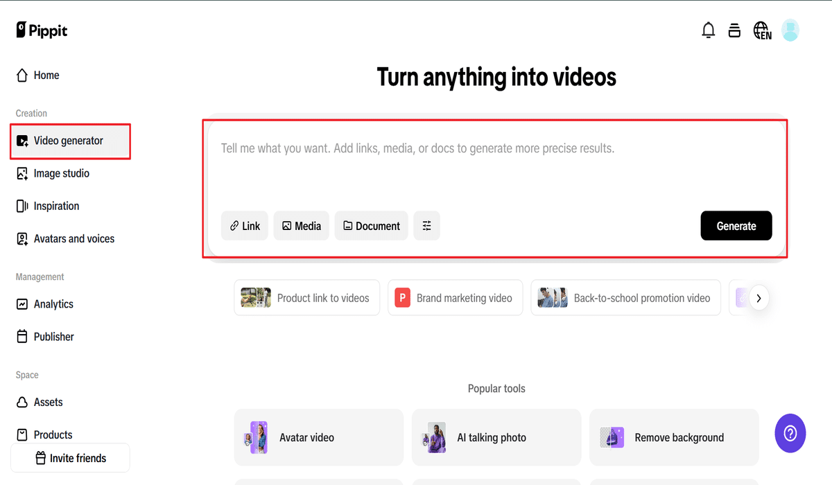 Pippit video generator