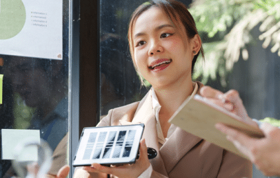 Woman showing digital stats