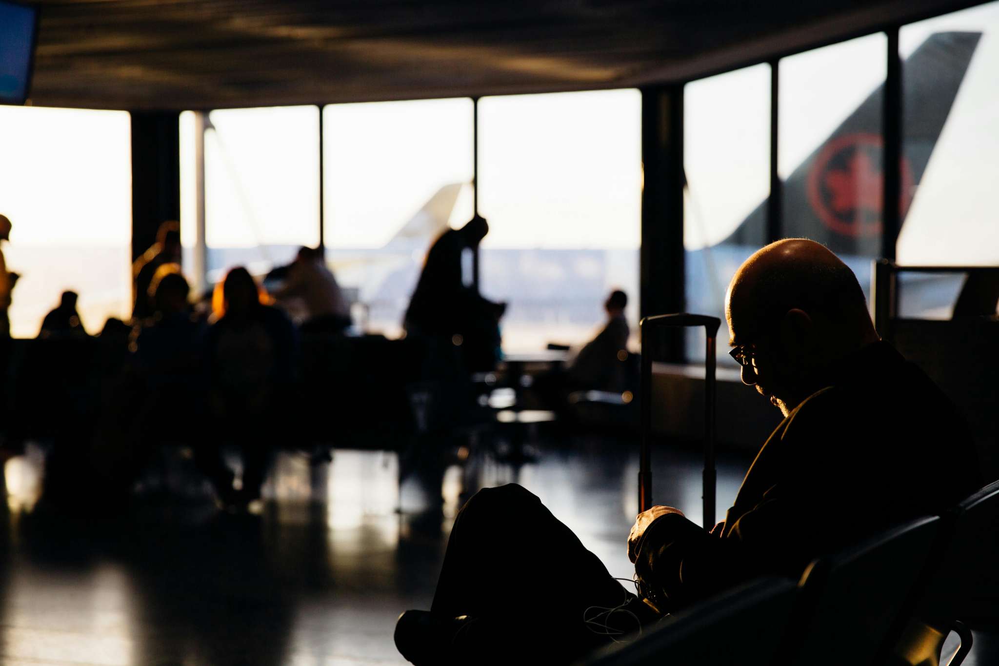 sitting in airport lounge