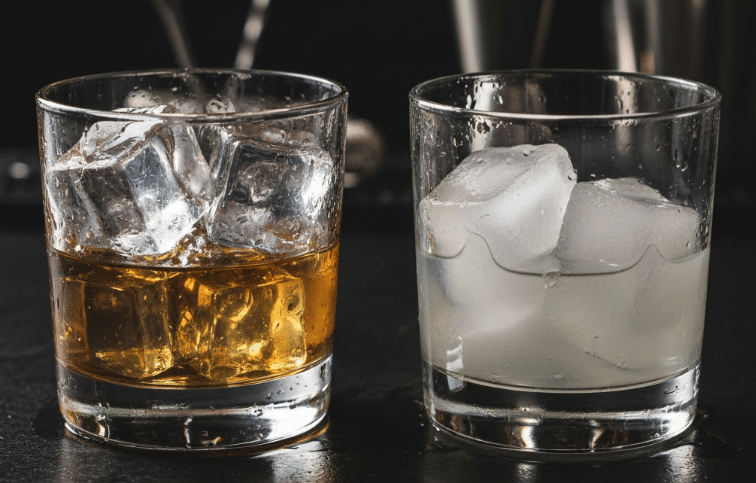 ice cubes in glass cup