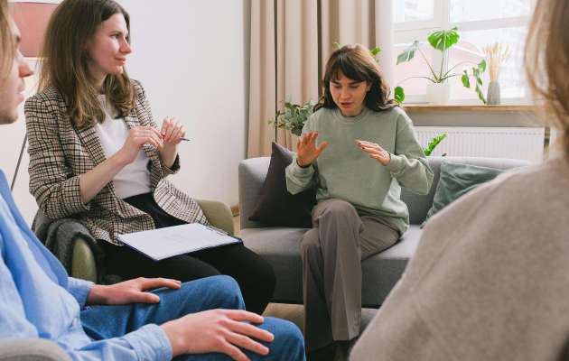 Female explaining problem in group session