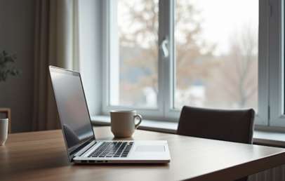 Cup and Laptop on office desk