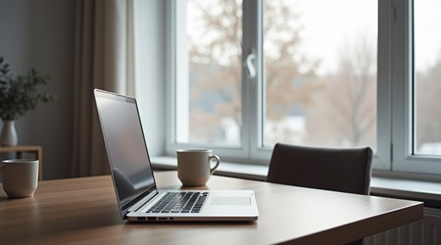 Cup and Laptop on office desk