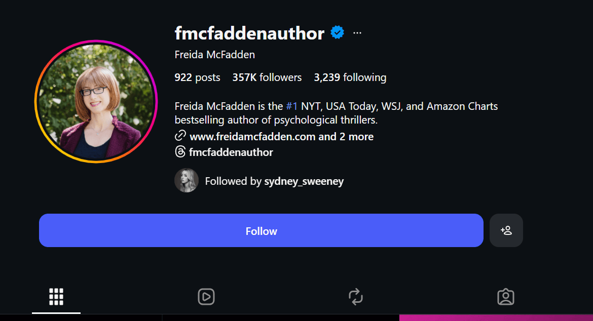 Freida McFadden Insta