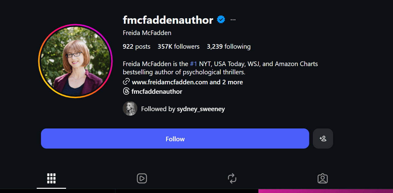 Freida McFadden Insta