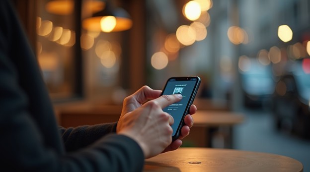 Holding phone and using mobile banking