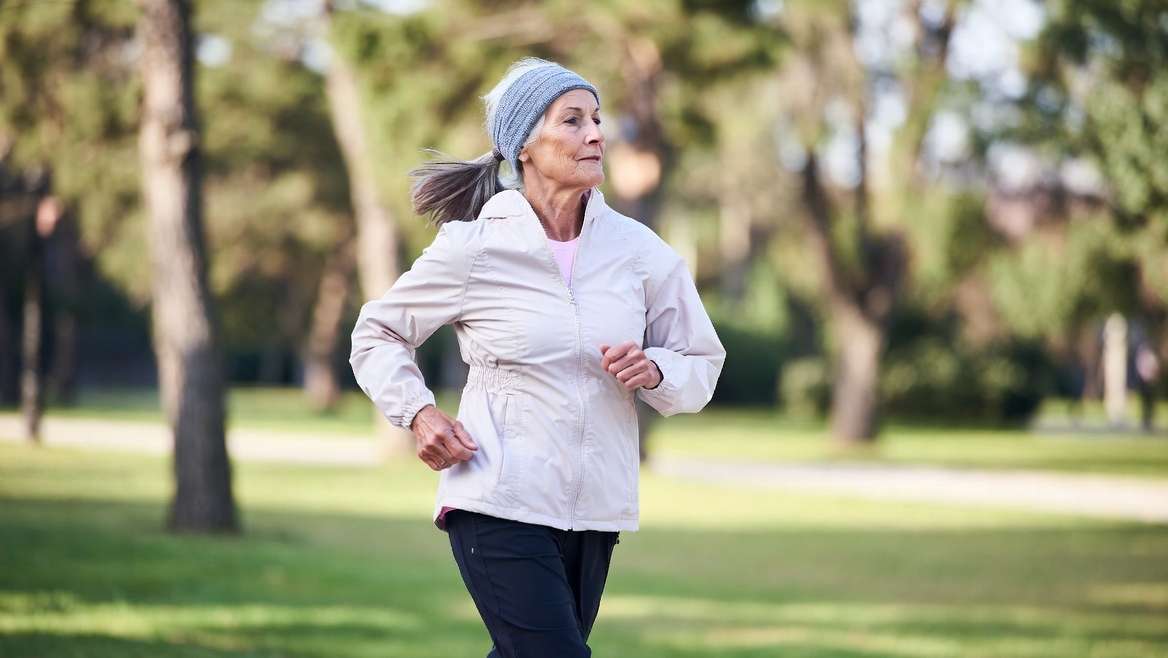 Older woman jogging